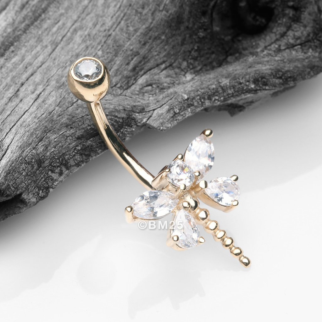 14 Karat Gold Marquise Teardrop Sparkle Gem Dragonfly Belly Button Ring